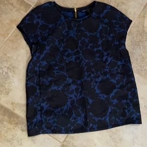 Marc by Marc Jacobs Navy and Royal Blue Floral Cap-Sleeve Top